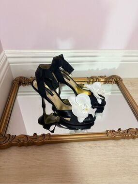 Dolce & Gabbana Upcycled Black Patent Pumps Orchid Custom Flower Shoes IT 36 US